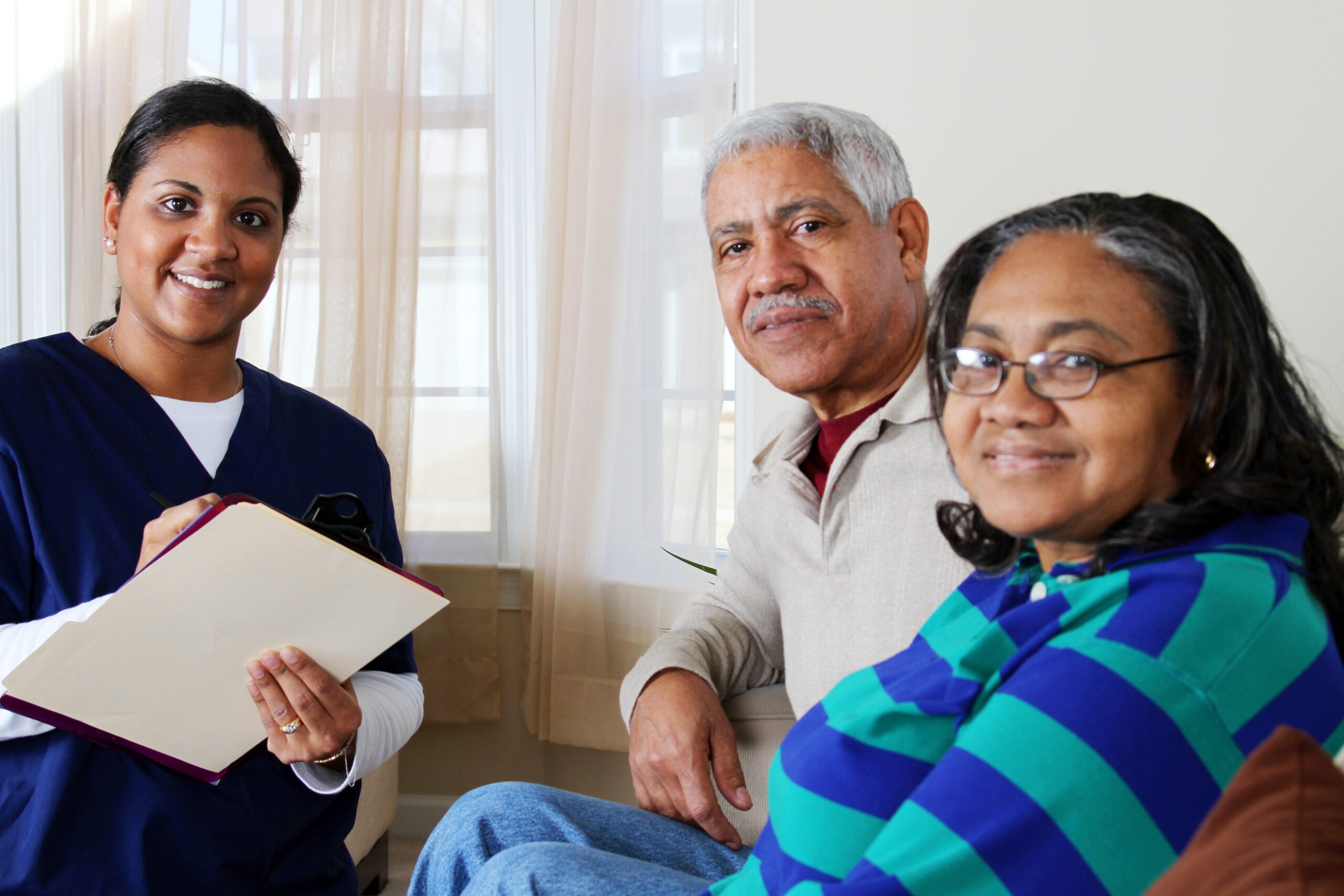 Home Health Care Worker And Elderly Couple